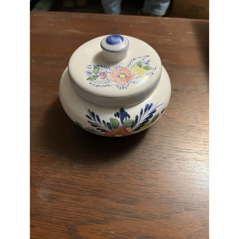 Hand painted Floral Lidded Jar For Jewelry Or Trinkets